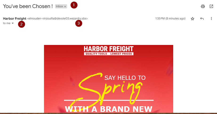 Sample phishing email - first half of fake HFT ad for a free tool kit.