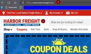 Image of Harbor Freight's real website. 